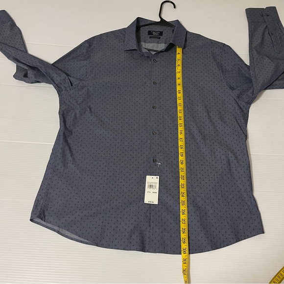 Original Penguin NWT Heritage Slim Fit Long Sleeve Blue Print Size 17 1/2 Shirt - Picture 9 of 9